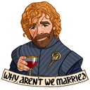 Sticker tagged text: why aren't we married, wine