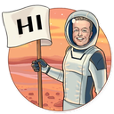 Sticker tagged Hi, space suit, text:hi, Mars (planet), planet, flag, space